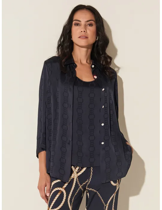 Piero Moretti blue silk satin devorè shirt and top twinset plus size