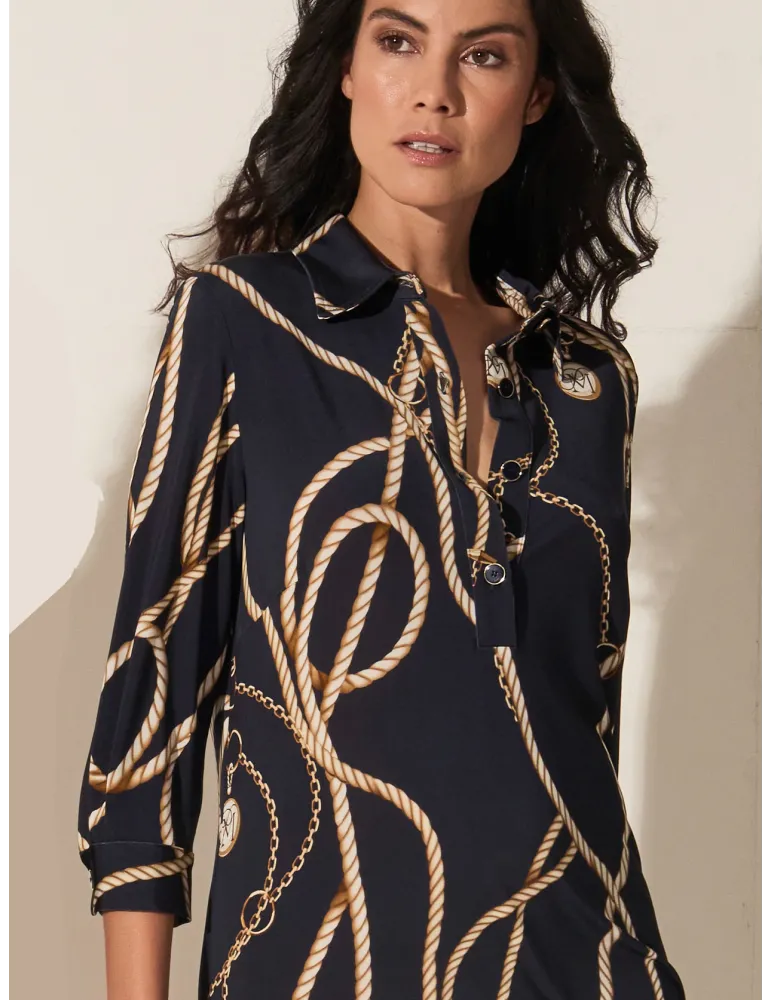 Piero Moretti dark blue and white tunic midi polo dress