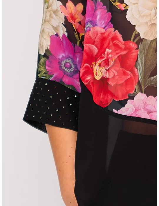 Blusa seta fantasia floreale con strass Francesca Mercuriali fino tg 58