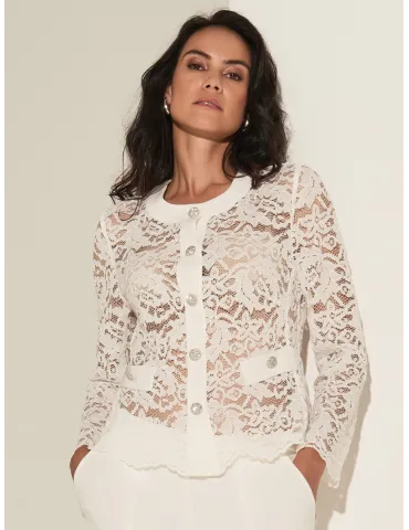Piero Moretti White lace jacket with silver jewel buttons