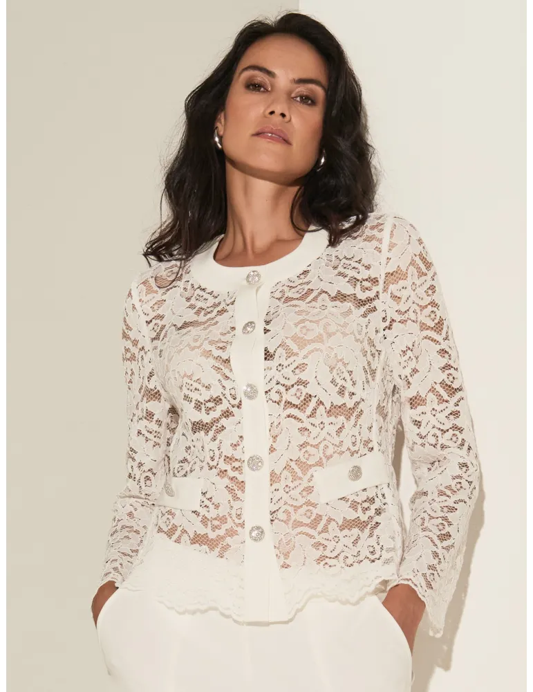 Piero Moretti White formal lace jacket with silver jewel buttons