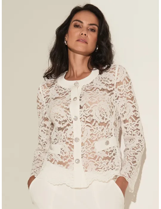 Piero Moretti White formal lace jacket with silver jewel buttons Piero Moretti White formal lace jacket with silver jewel buttons