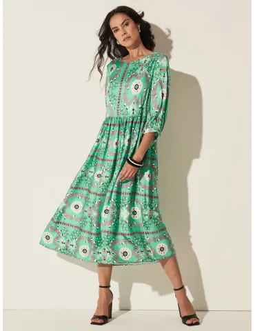 Piero Moretti Green and pink midi dress with gathered skirt