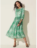 Piero Moretti Grünes Midi-Kleid mit gerafftem Rock