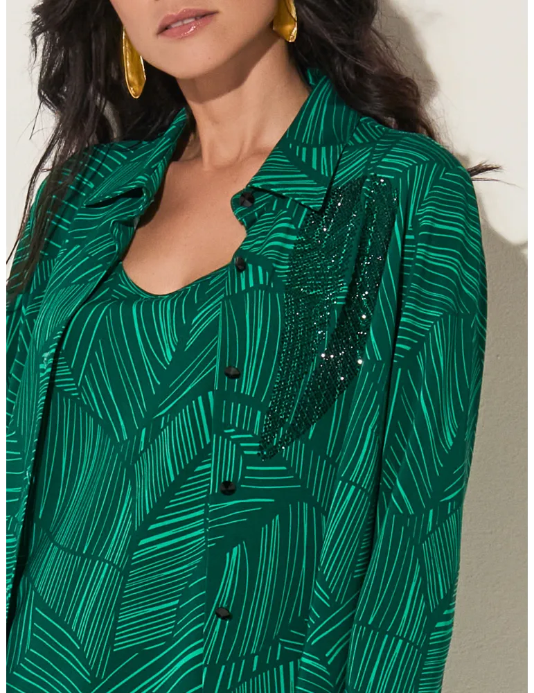 Piero Moretti green leaves rhinestones shirt and top twinset