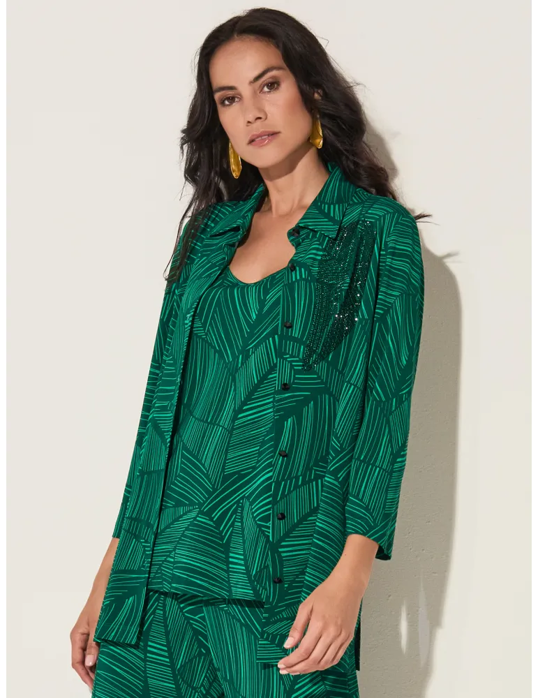 Piero Moretti 2025 | Twinset camicia e canotta verde con strass Piero Moretti 2025 | Twinset camicia e canotta verde con strass