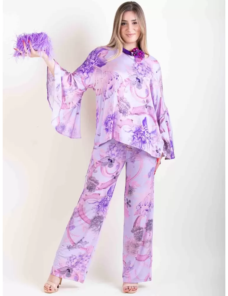 Lilac long plumes purse silk satin bag  | Anna Cecere aca0176