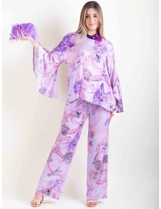 Lilac long plumes purse silk satin bag | Anna Cecere aca0176
