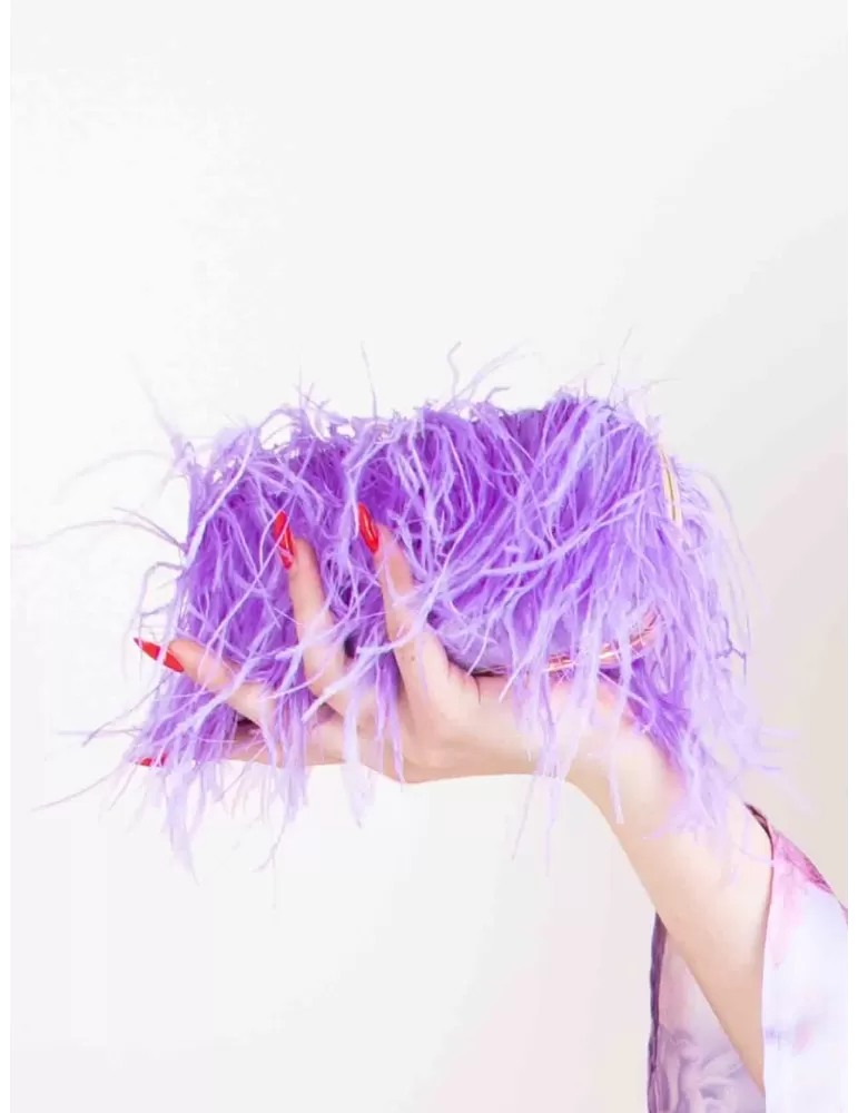 Lilac long plumes purse silk satin bag  | Anna Cecere aca0176