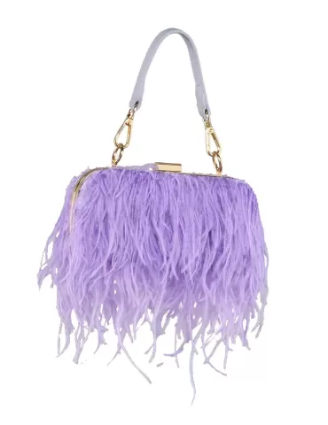 Lilac long plumes purse silk satin bag  | Anna Cecere aca0176