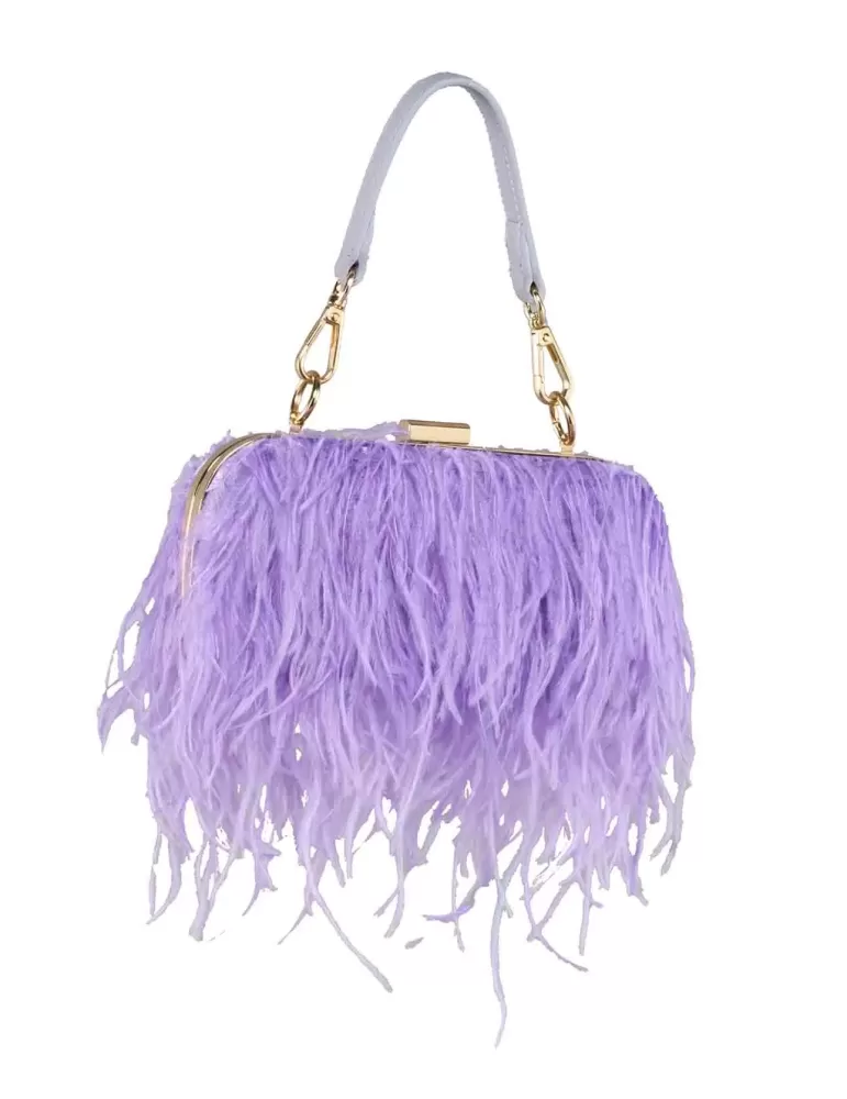 Lilac long plumes purse silk satin bag  | Anna Cecere aca0176 Lilac long plumes purse silk satin bag  | Anna Cecere aca0176