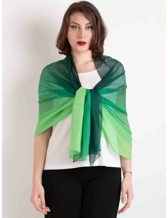 Blended dark and light green silk scarf shawl sarong