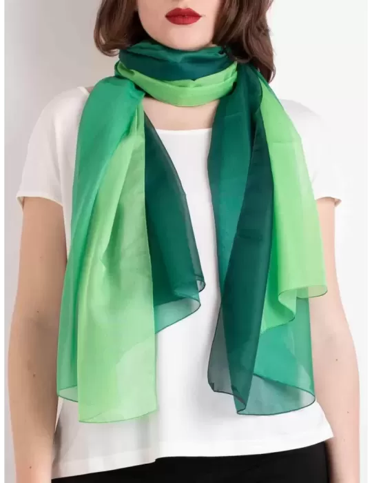 Blended dark and light green silk scarf shawl sarong Blended dark and light green silk scarf shawl sarong