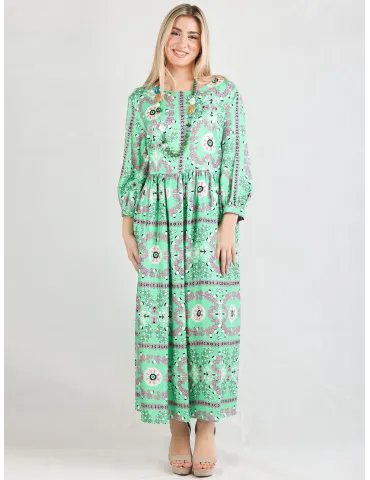 Piero Moretti Green and pink midi dress with gathered skirt 2