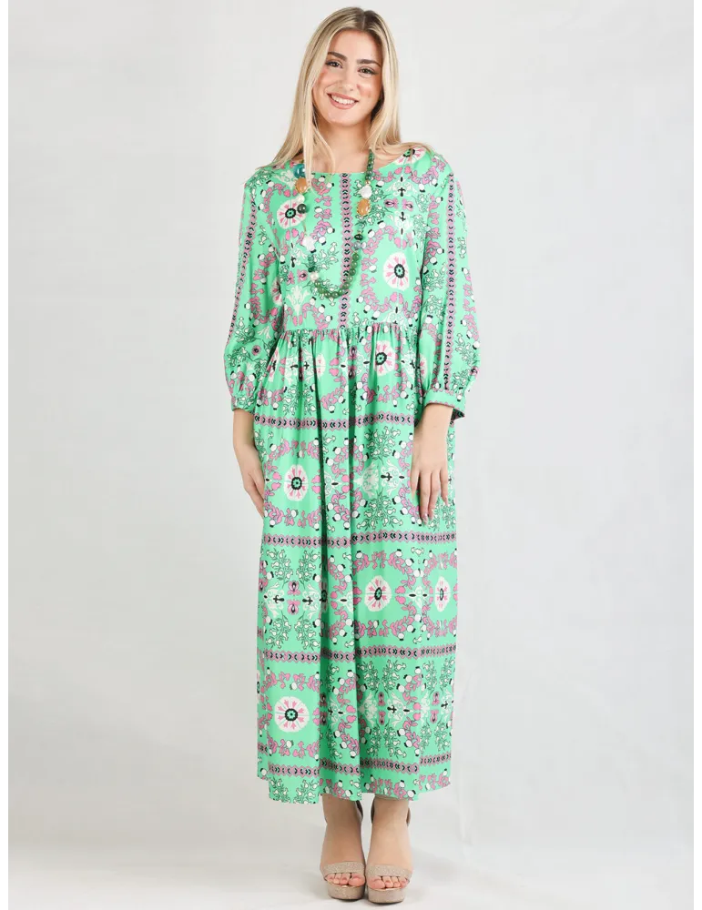 Piero Moretti Green and pink midi dress with gathered skirt