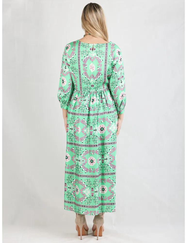 Piero Moretti Green and pink midi dress with gathered skirt