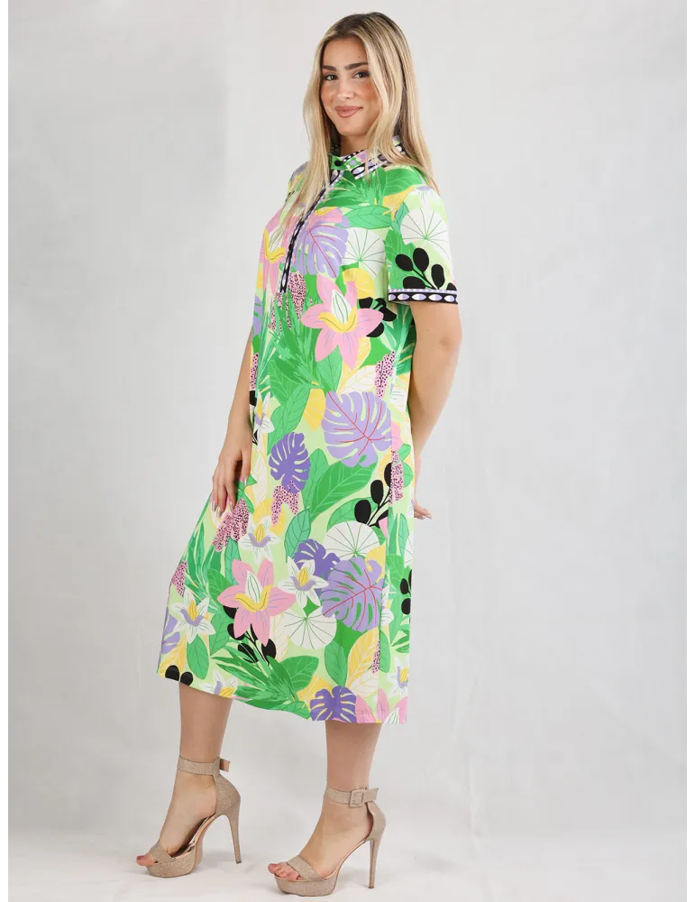 Piero Moretti Italian fashion | Light printed sheath dress polo neck