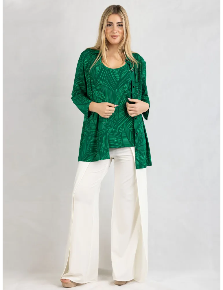 Piero Moretti green leaves rhinestones shirt and top twinset plus size