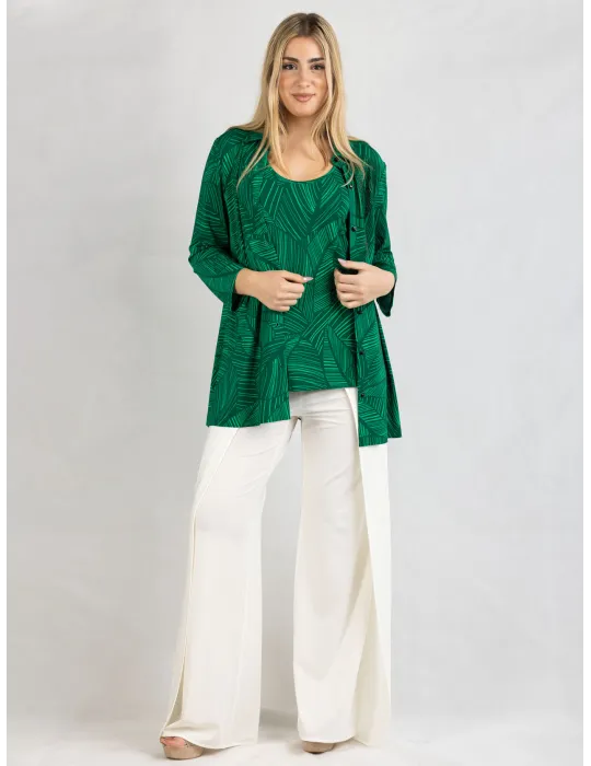 Piero Moretti green leaves rhinestones shirt and top twinset plus size