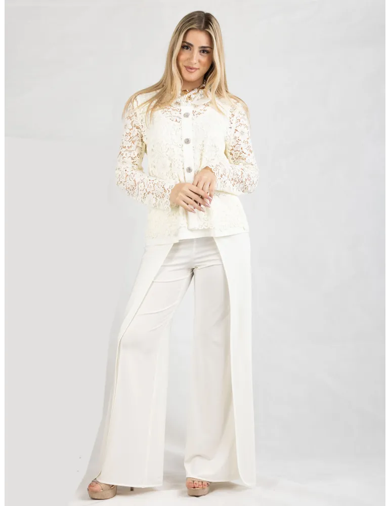 Piero Moretti White formal lace jacket with silver jewel buttons