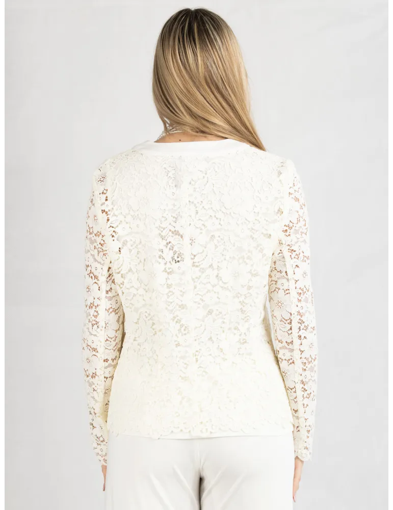 Piero Moretti White formal lace jacket with silver jewel buttons