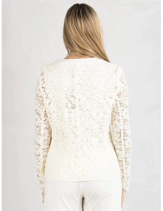 Piero Moretti White formal lace jacket with silver jewel buttons