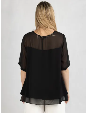 Blusa nera chiffon doppio strato fino alla taglia 60 | Piero Moretti 2