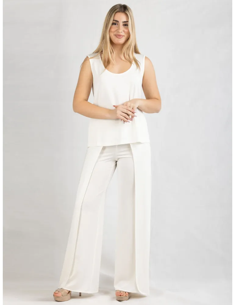 Piero Moretti formal white rolled-up trousers with slit