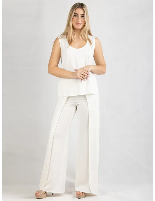 Piero Moretti formal white rolled-up trousers with slit