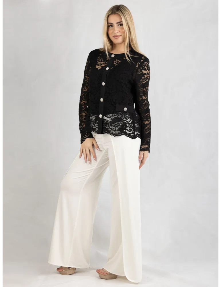 Giacca chanel in pizzo nero bottoni strass | Piero Moretti cerimonia