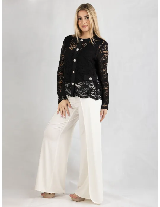 Piero Moretti Black formal lace jacket with silver jewel buttons
