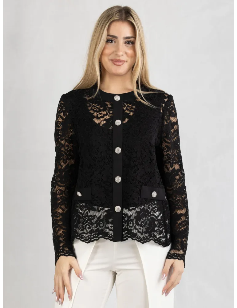 Piero Moretti Black lace jacket with silver jewel buttons