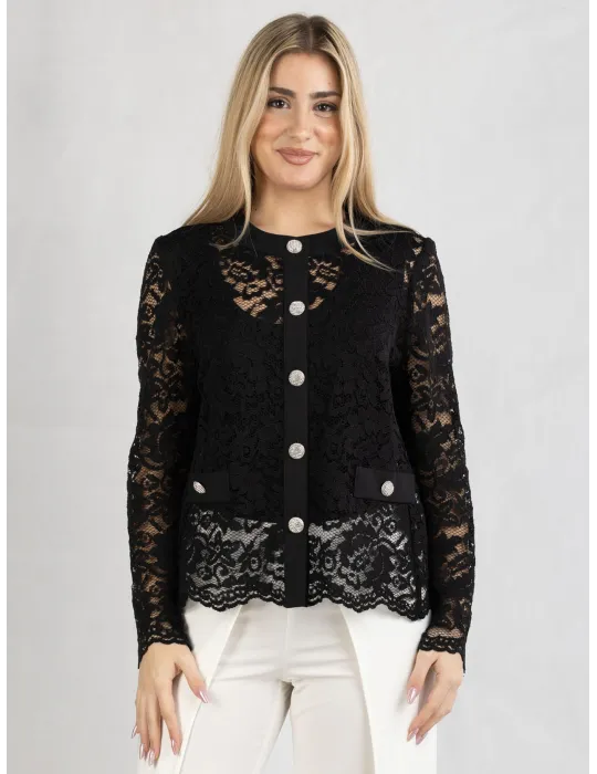 Piero Moretti Black formal lace jacket with silver jewel buttons Piero Moretti Black formal lace jacket with silver jewel buttons