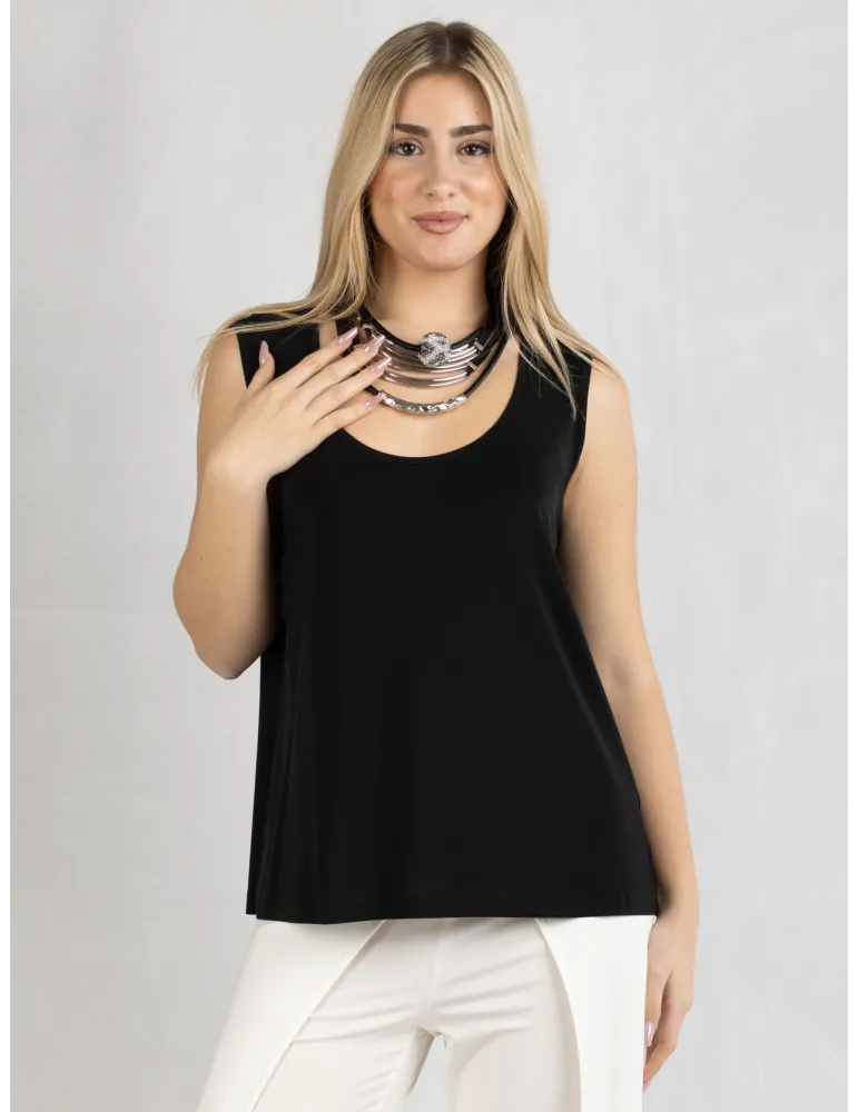 Piero Moretti schwarzes Viskose-Tanktop in Plain