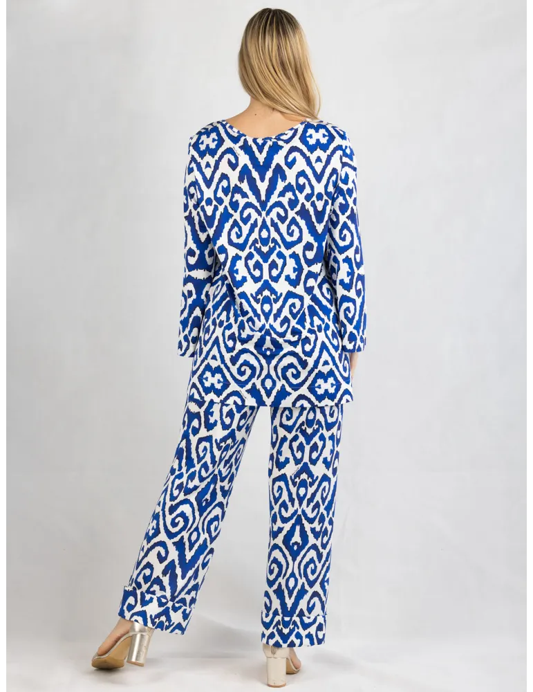 Blusa in viscosa fantasia bianco e azzurro Piero Moretti