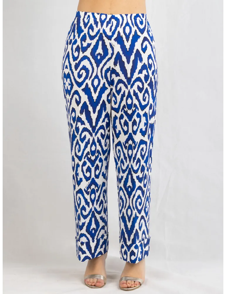 Piero Moretti white and royal blue cuffed palazzo trousers plus size