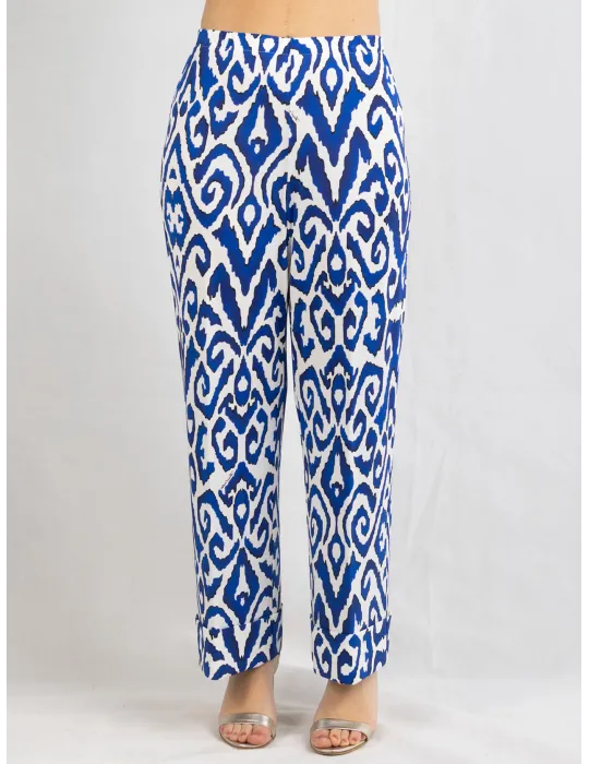Piero Moretti white and royal blue cuffed palazzo trousers plus size