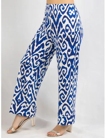 Piero Moretti white and royal blue cuffed palazzo trousers plus size 2
