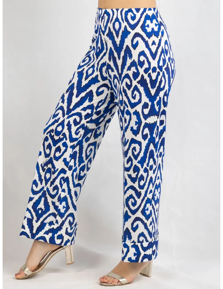Piero Moretti white and royal blue cuffed palazzo trousers plus size