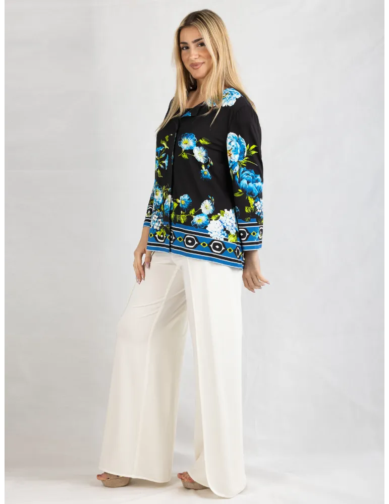 Piero Moretti 2025 | Twinset nero a fiori azzurri fino alla 56