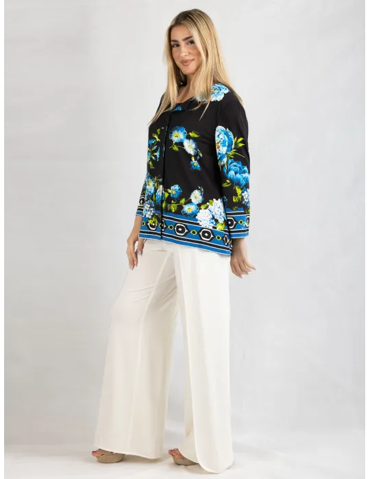 Piero Moretti black and blue floral two pieces twinset
