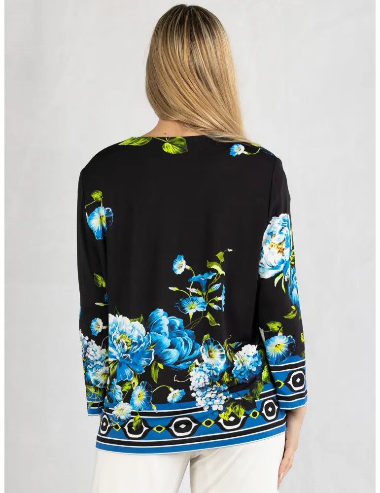 Twinset schwarz Fantasie Blumen blau und limettengrün