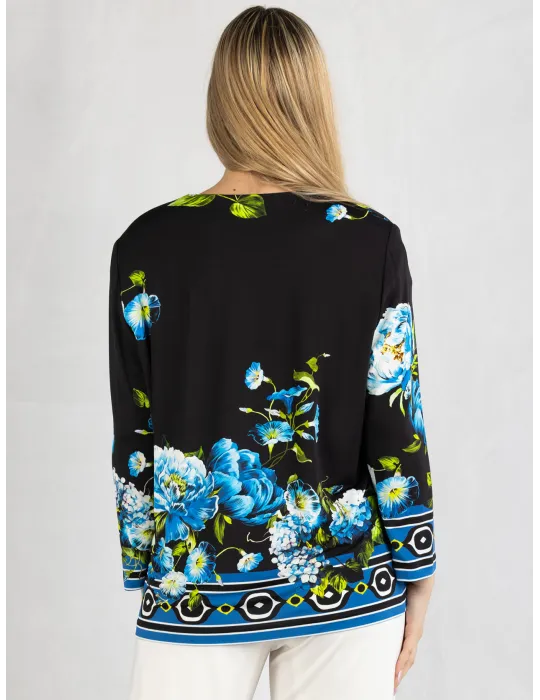 Piero Moretti black and blue floral two pieces twinset