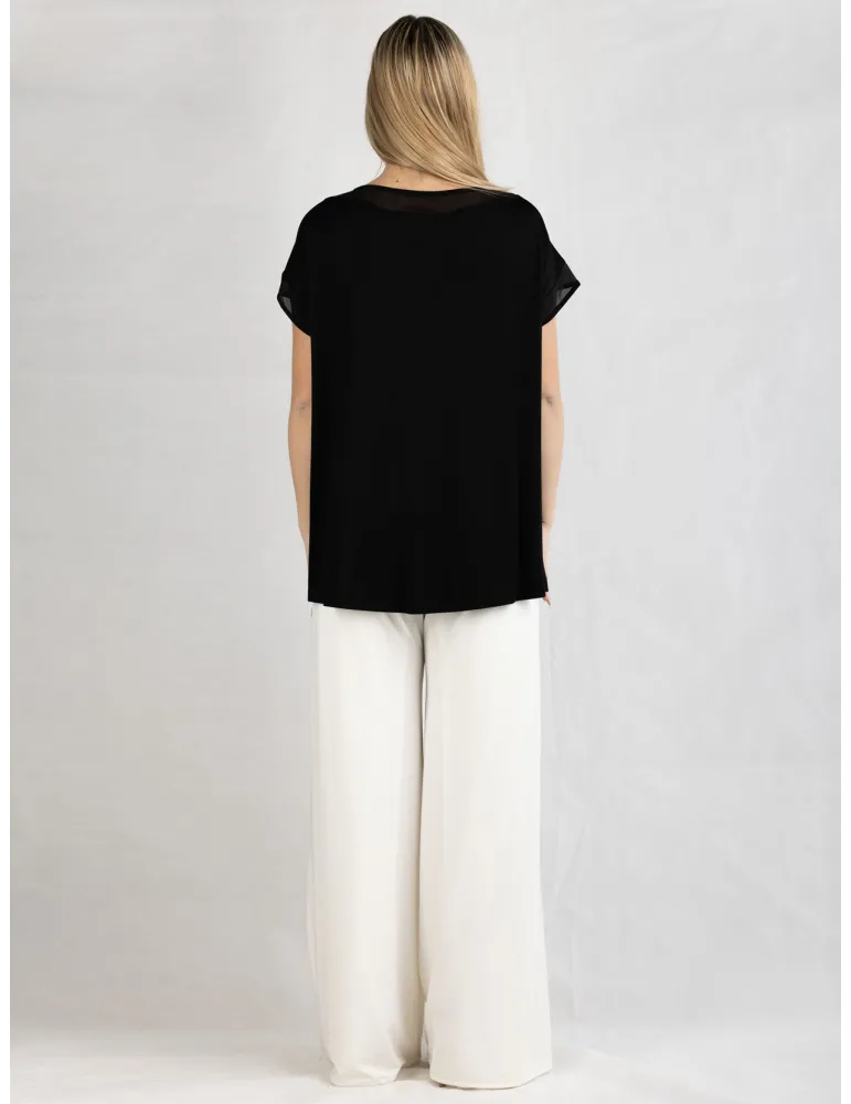 Piero Moretti black long blouse shirt with white borders