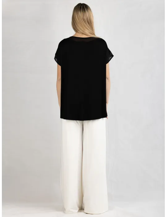 Piero Moretti black long blouse shirt with white borders