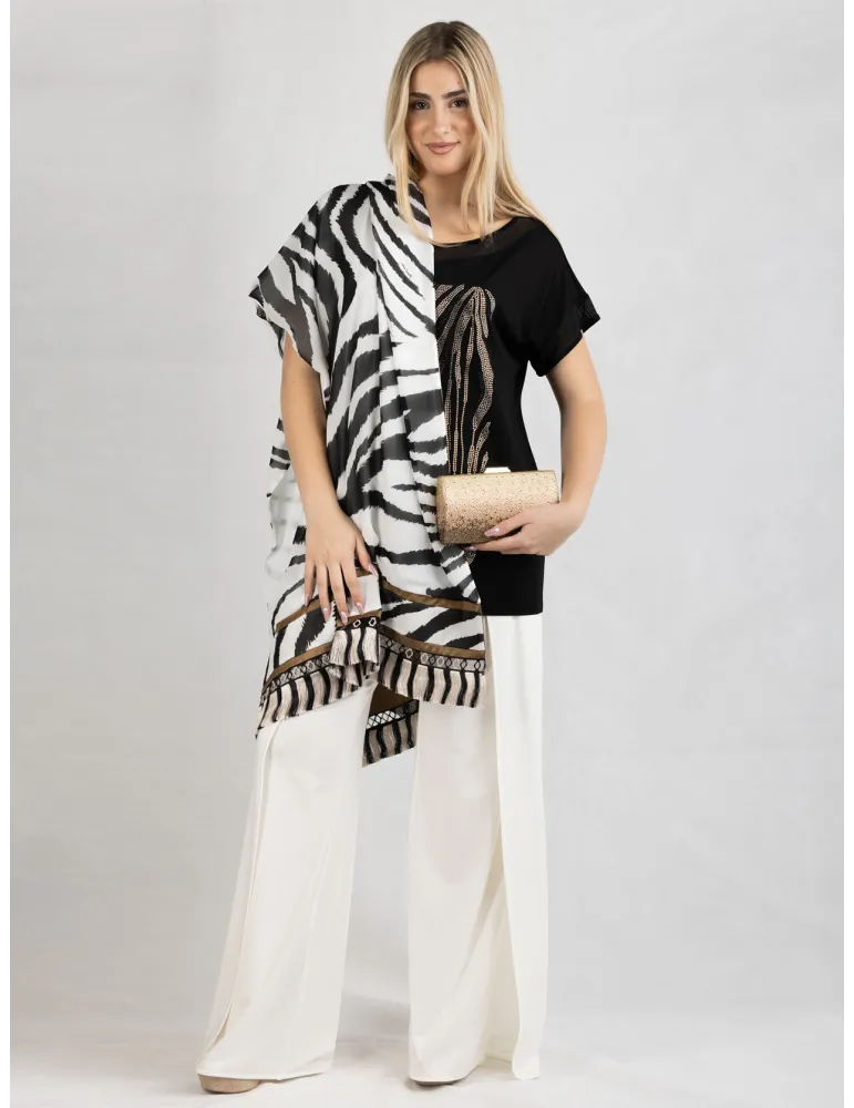 Piero Moretti black long blouse shirt with white borders