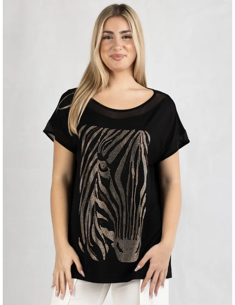 P Moretti black blouse with rhinestones zebra embroidery P Moretti black blouse with rhinestones zebra embroidery