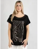 P Moretti black blouse with rhinestones zebra embroidery
