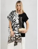 Piero Moretti black and white zebra printed scarf with fringes