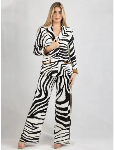 Tailleur completo giacca pantaloni bianco e nero zebrato Piero Moretti 2